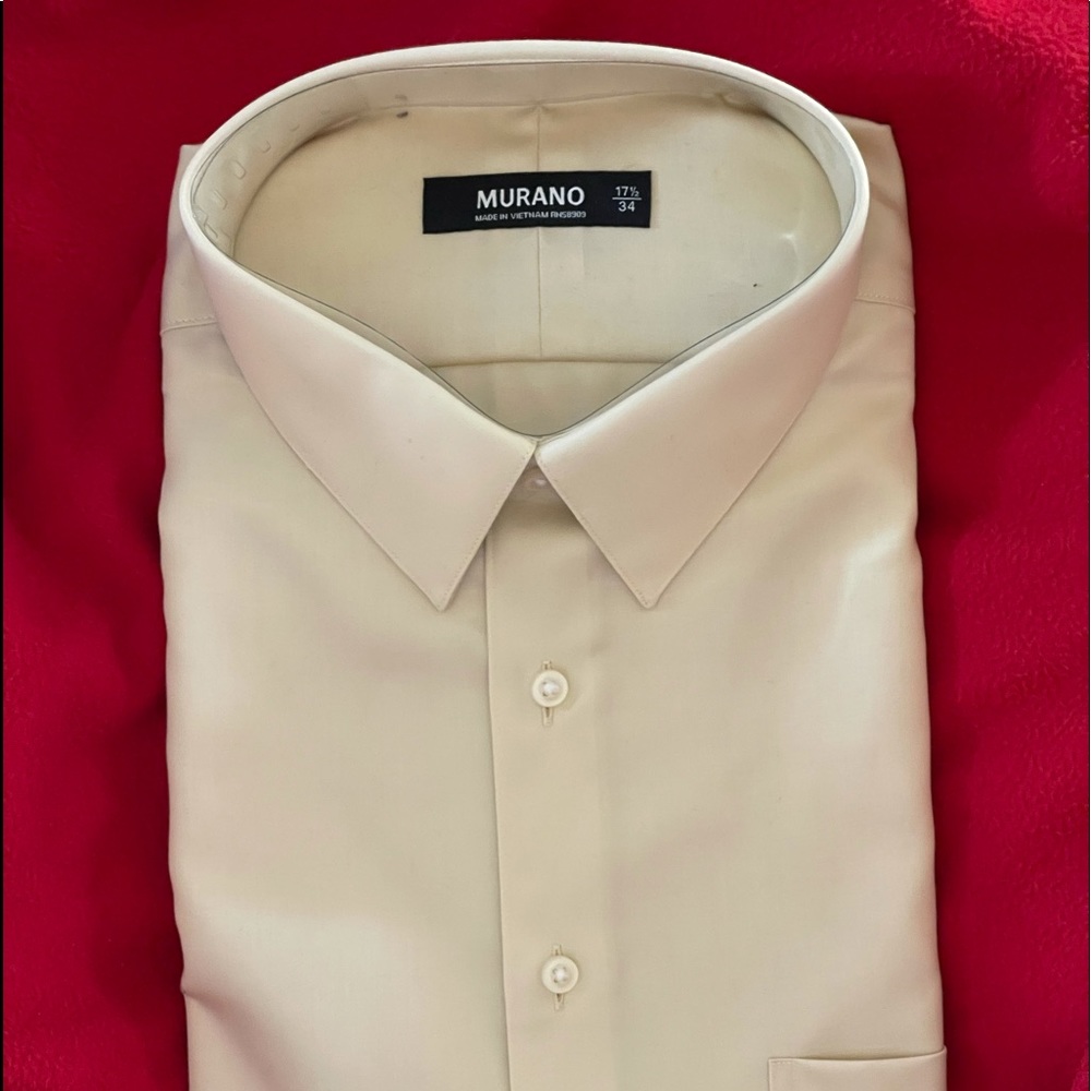 Murano men's 17.5" x 34" cream dress shirt. NWT. $60 Value. 97% Cotton, washable